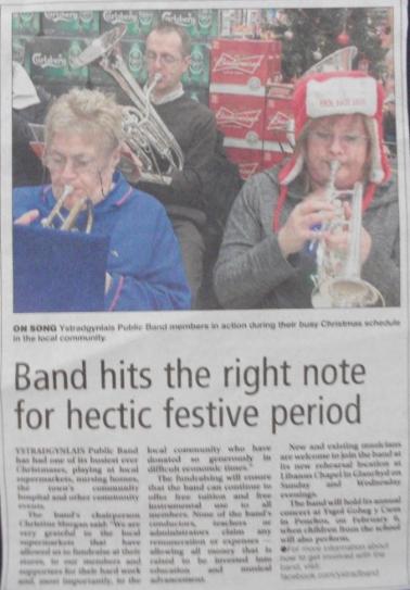 Ystradgynlais Public Band - South Wales Evening Post 10th January 2013